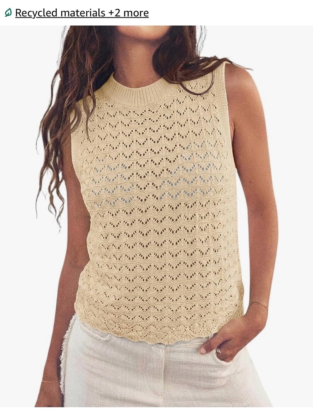 Amazon Cream Pointelle Knit Sleeveless Tank